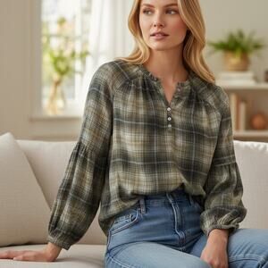 Frye & Co. Joshua Tree Ombre Flannel Henley Peasant Tunic Pullover - Size S